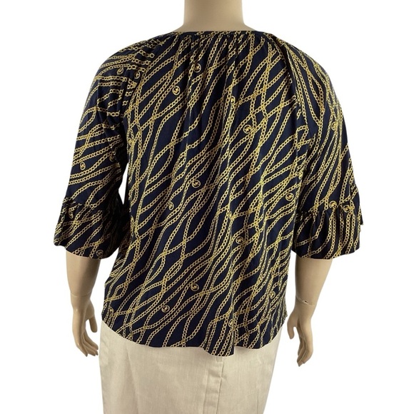 Michael Michael Kors Chain Print Scoop Neck Top Navy Gold Logo 1X - Picture 5 of 7